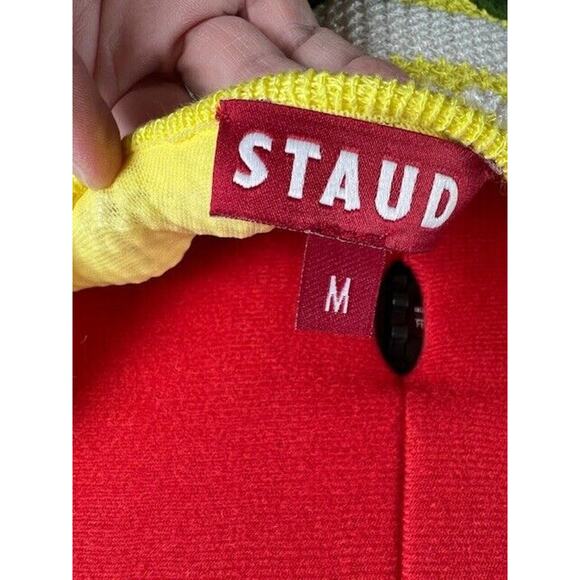 Staud $345 Knit Embroidered Citrus Wallflower White Stripe Crochet Dress Sz M - Picture 5 of 7